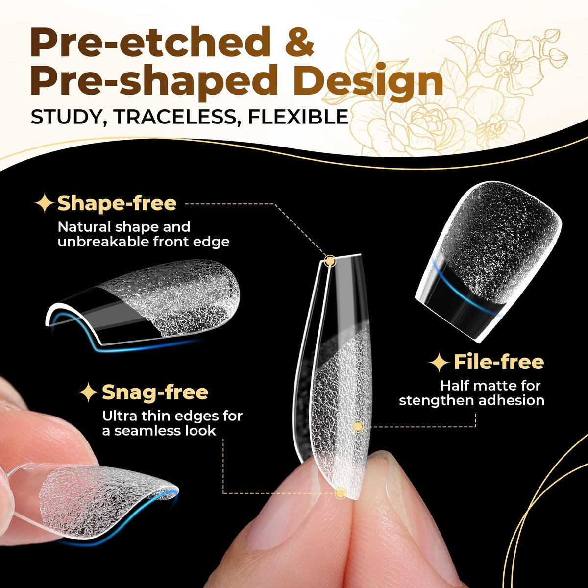 UNA GELLA tip edge detail highlighting smooth texture for easy adhesion