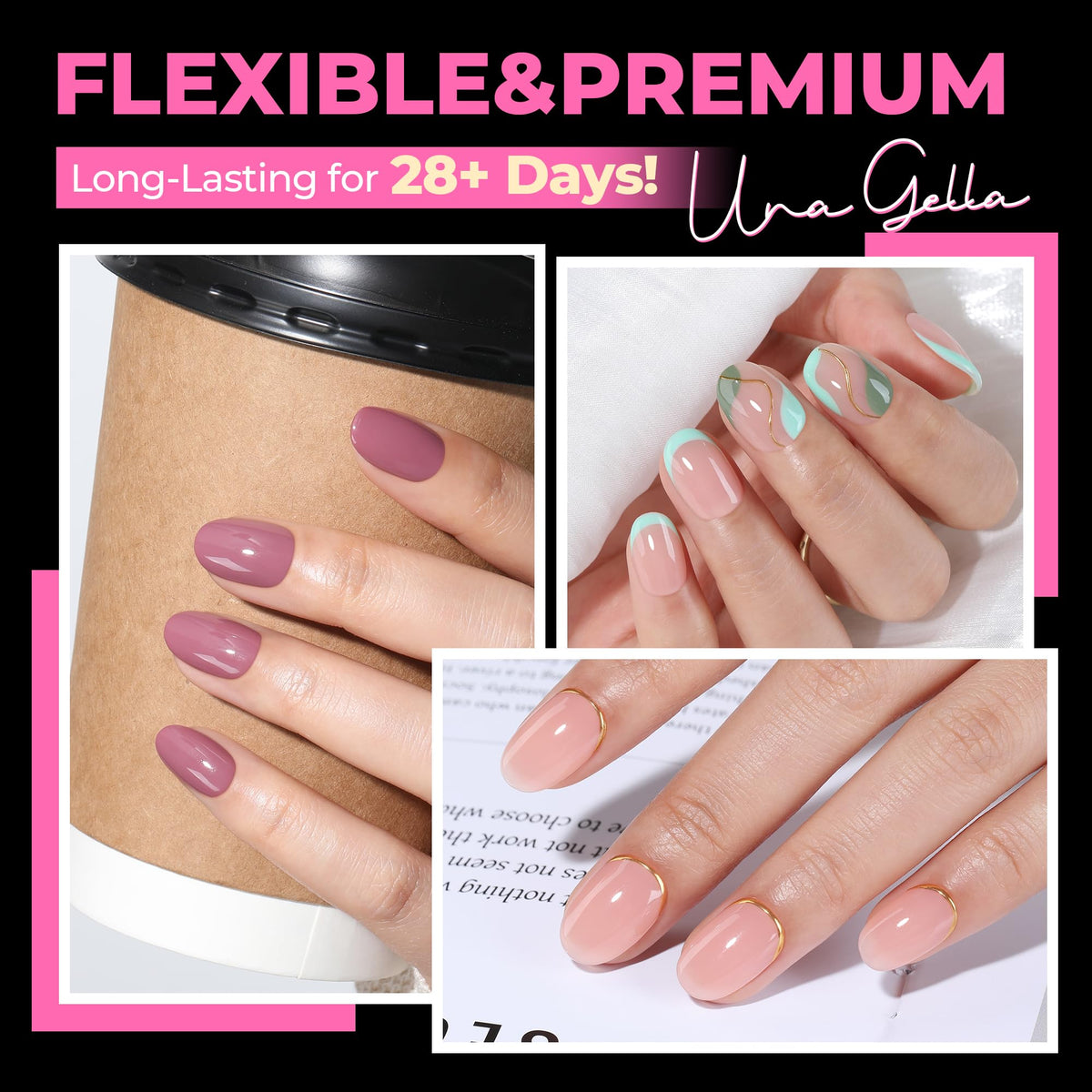 UNA GELLA close-up of oval tip curvature for natural fit and smooth finish