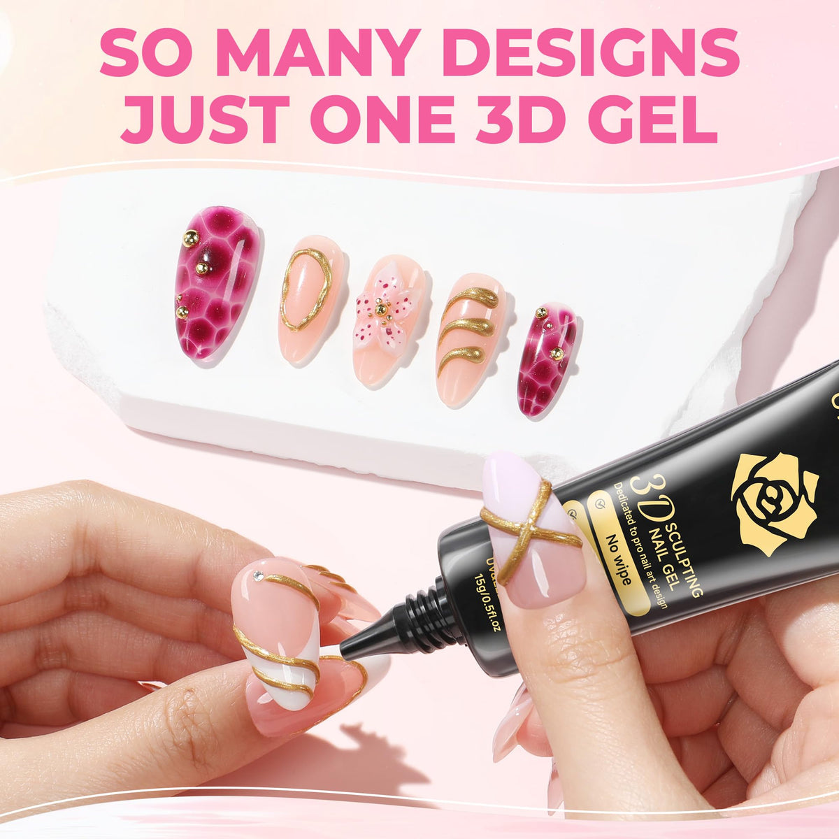UNA GELLA close-up of metallic gel texture highlighting smooth sculpting and reflective finish