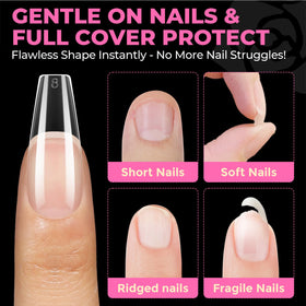 UNA GELLA tips beside natural nail for scale and precise length comparison