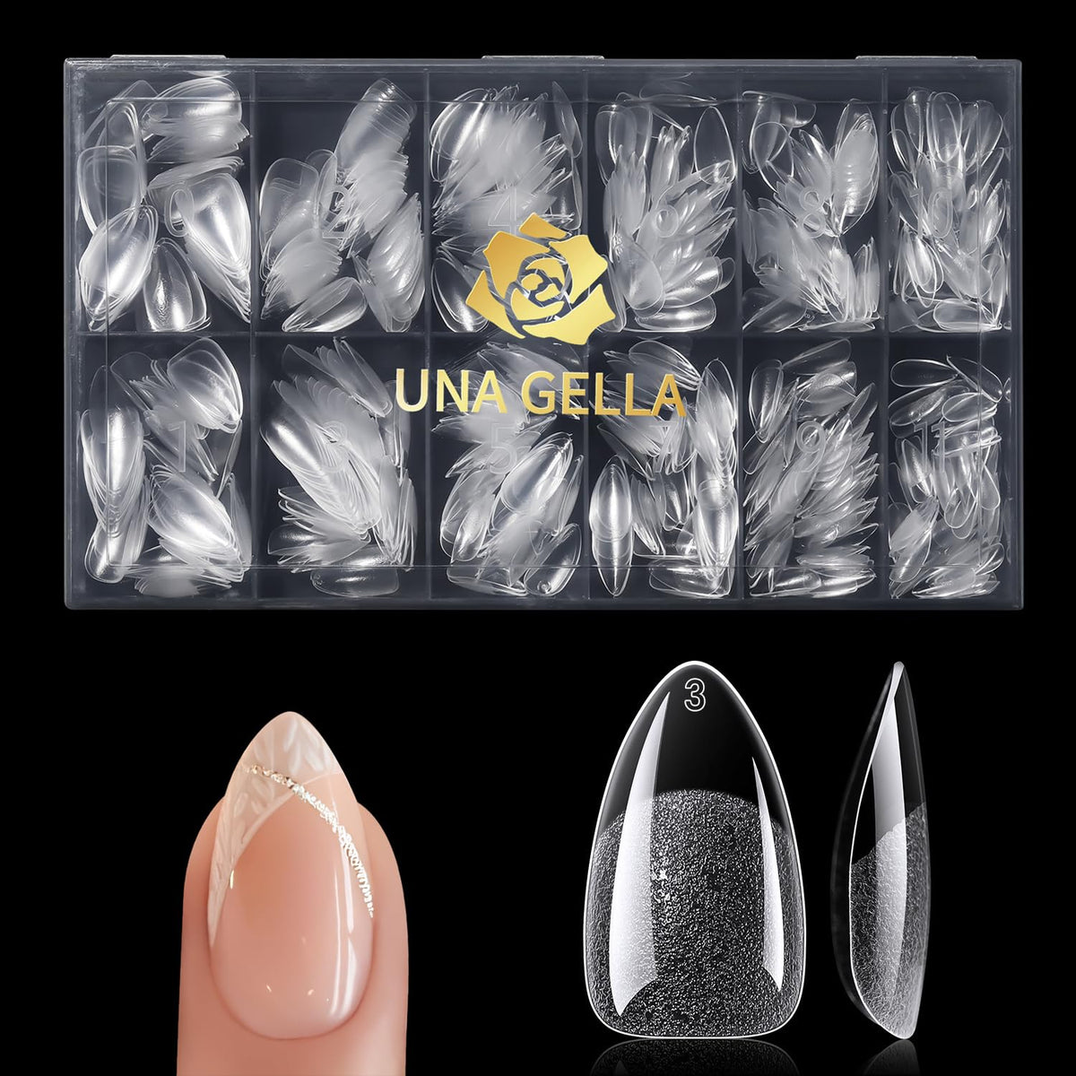 UNA GELLA contents layout organized display showing tray, tips, and extras benefit