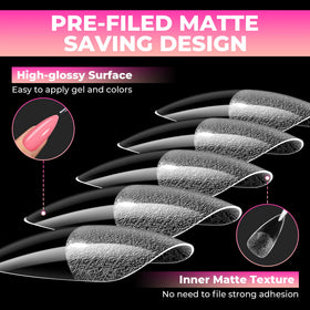 UNA GELLA tips used with dip powder and poly gel showing system compatibility