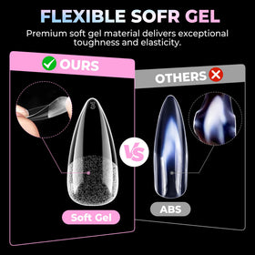 UNA GELLA filed and shaped almond stiletto tips ready for polish