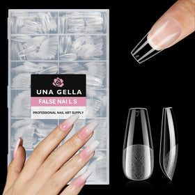 UNA GELLA finished medium coffin manicure in lifestyle shot inspiring design ideas benefit