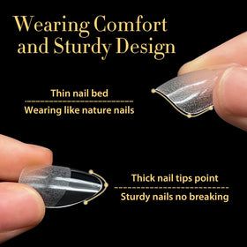 UNA GELLA tips bending in hand to show soft gel flexibility and easy shaping benefit