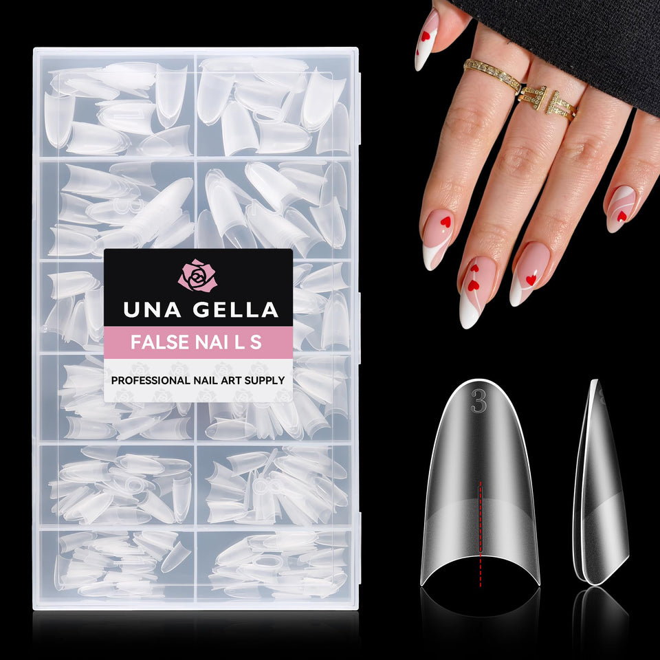 UNA GELLA front packaging showing 504pcs almond gel tips for easy set selection