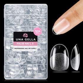 UNA GELLA front packaging showing clear pre-shaped tips for quick DIY manicures