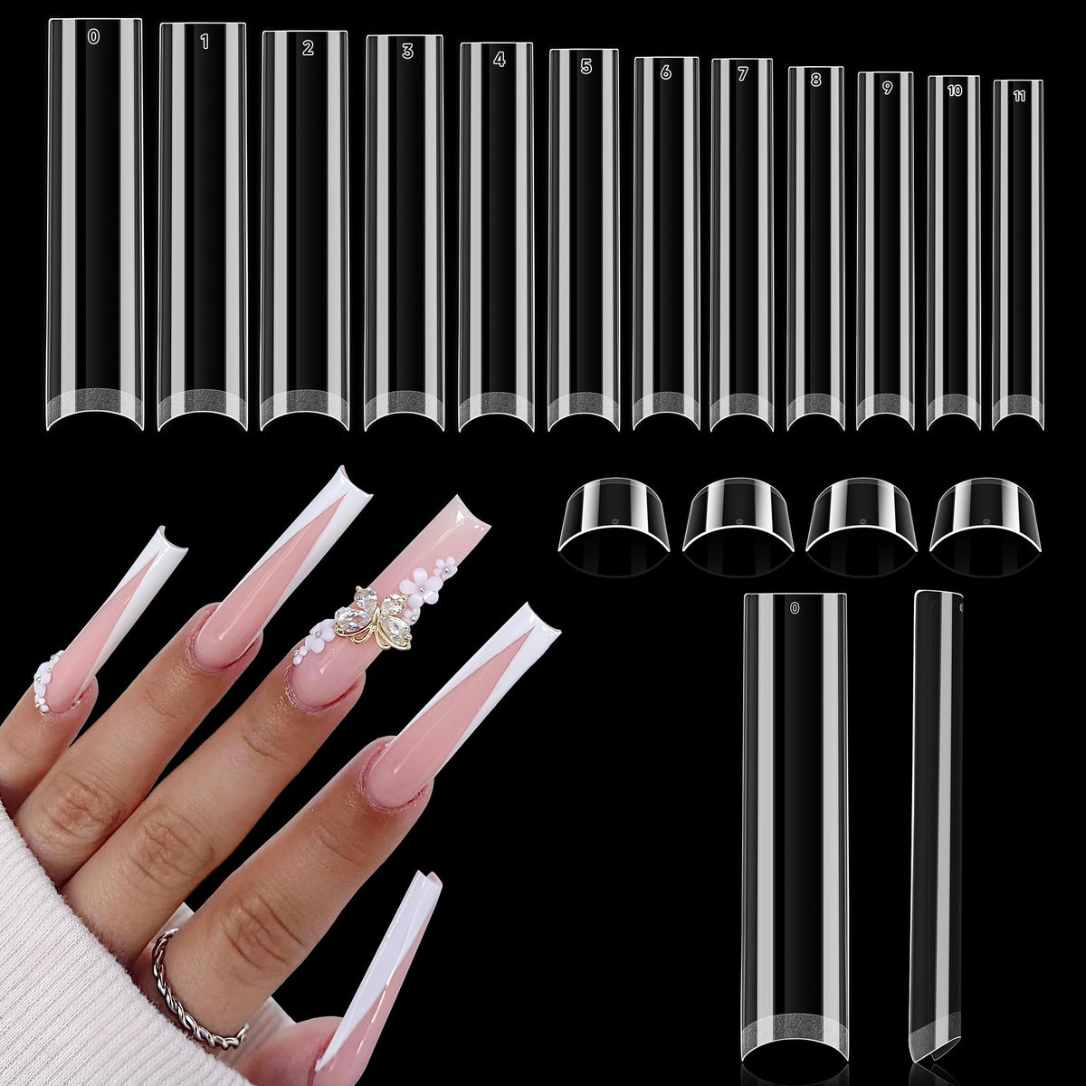 UNA GELLA front packaging showing 504 clear tips and organized storage benefit