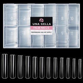 UNA GELLA front packaging showing full 504-piece kit and clear tips benefit quick selection