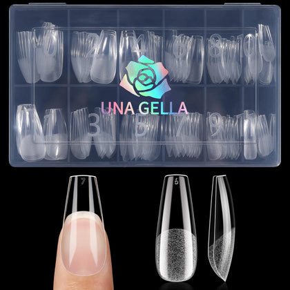 UNA GELLA front packaging showing 120 clear coffin tips and box benefit: organized kit