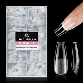 UNA GELLA front packaging showing 216 coffin tips and organized sizes for convenience