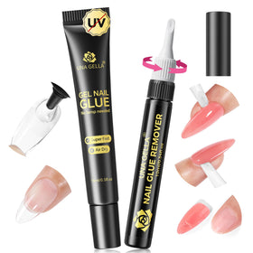 UNA GELLA front packaging kit showing glue and remover, clear convenience