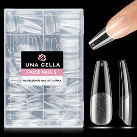 UNA GELLA front packaging showing 216-piece long coffin set, simplifies DIY application