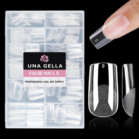 UNA GELLA front packaging showing 312 medium square gel tips and kit benefits