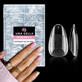 UNA GELLA front kit image showing 216pcs and almond shape benefit