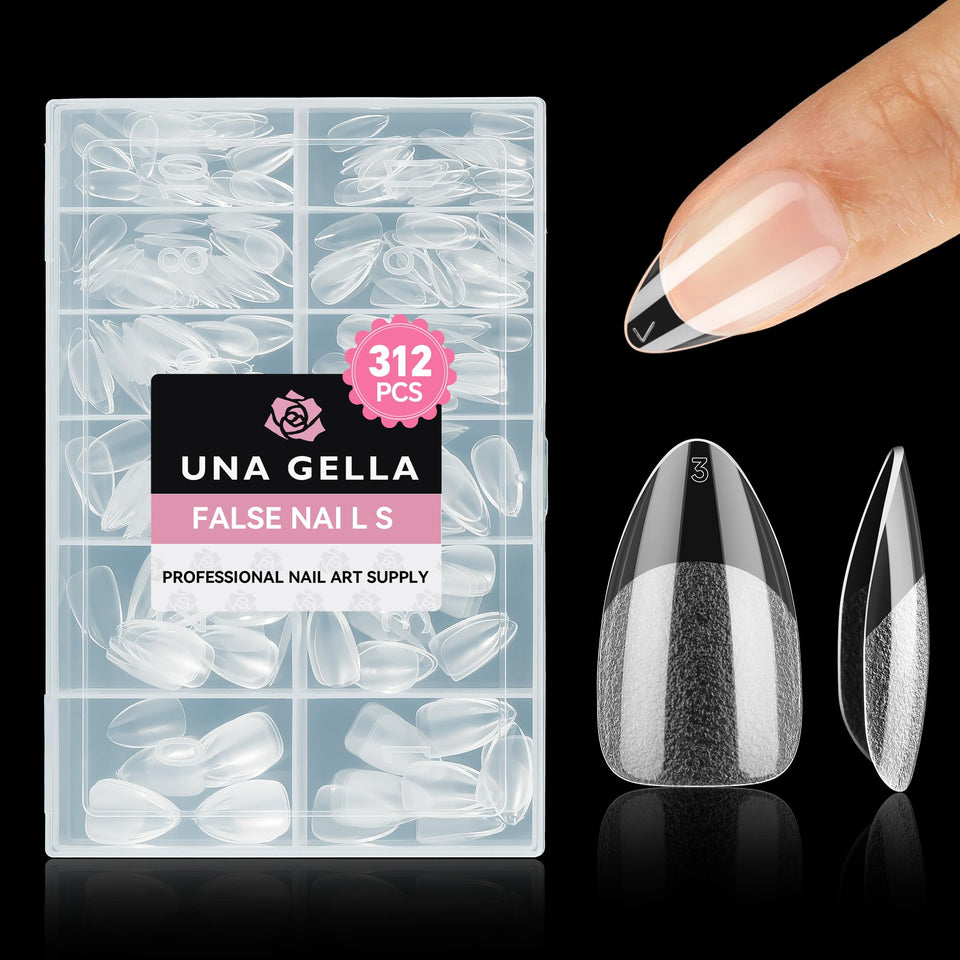 UNA GELLA front packaging showing 312-piece short almond set benefit quick selection