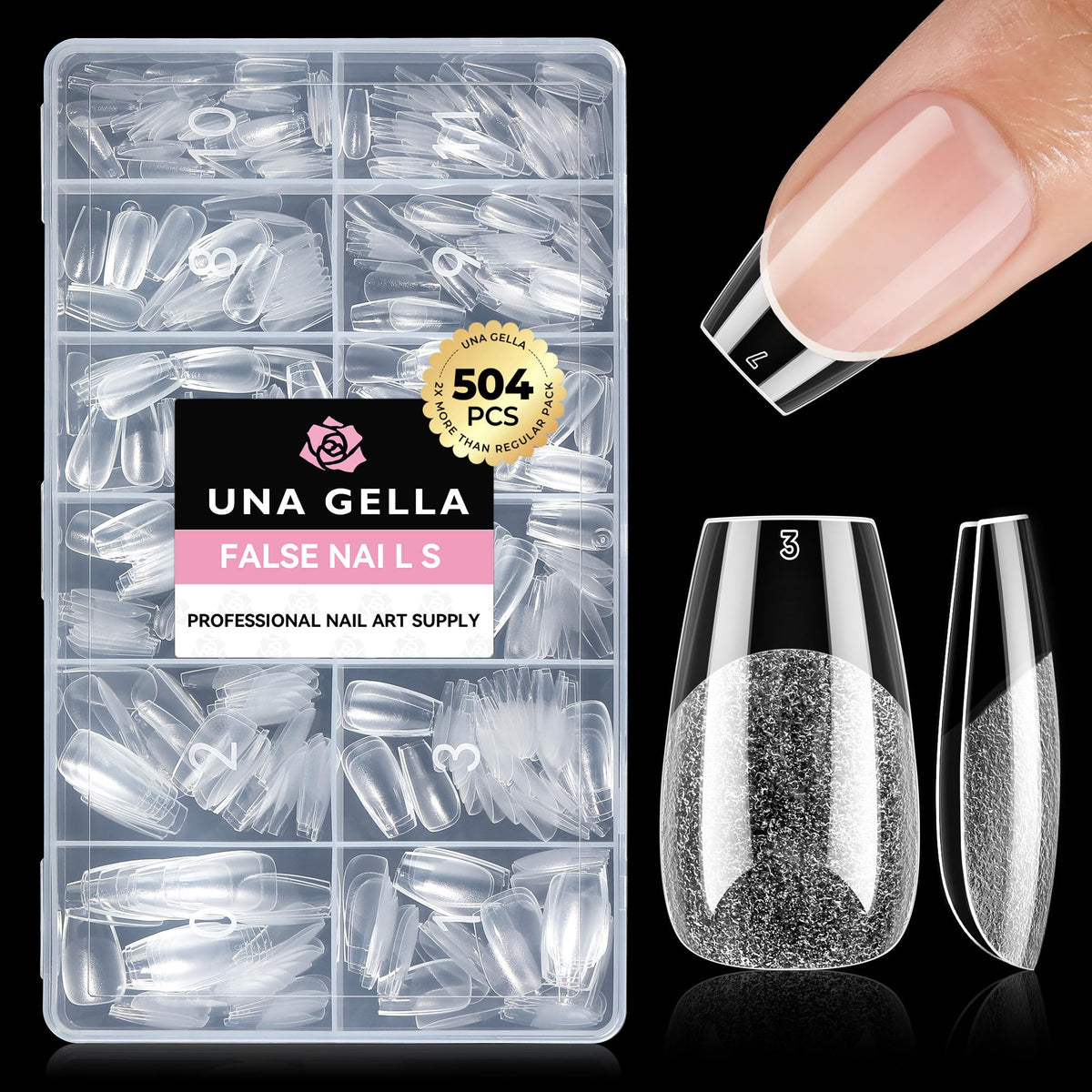 UNA GELLA front packaging of 504-piece short coffin kit showing variety and convenience