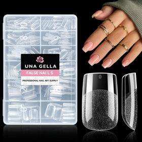 UNA GELLA front packaging showing 216 short square gel tips and benefits