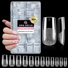 UNA GELLA front packaging showing 504 clear square tips and kit benefit