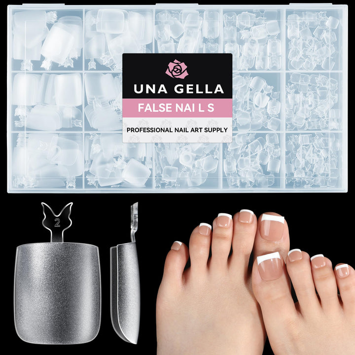 UNA GELLA front packaging showing full 504-piece toe tip kit and sizes for fast pedicures