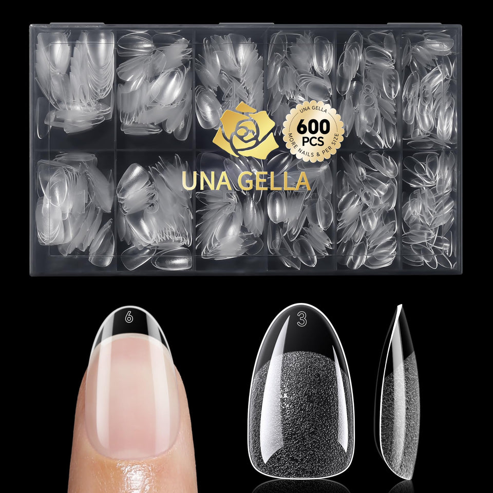 UNA GELLA front packaging showing 600 gel nail tips and brand benefits