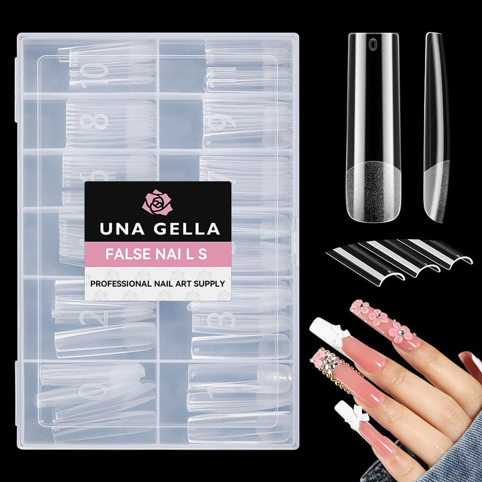 UNA GELLA front packaging showing 120-piece long square tips for fast application