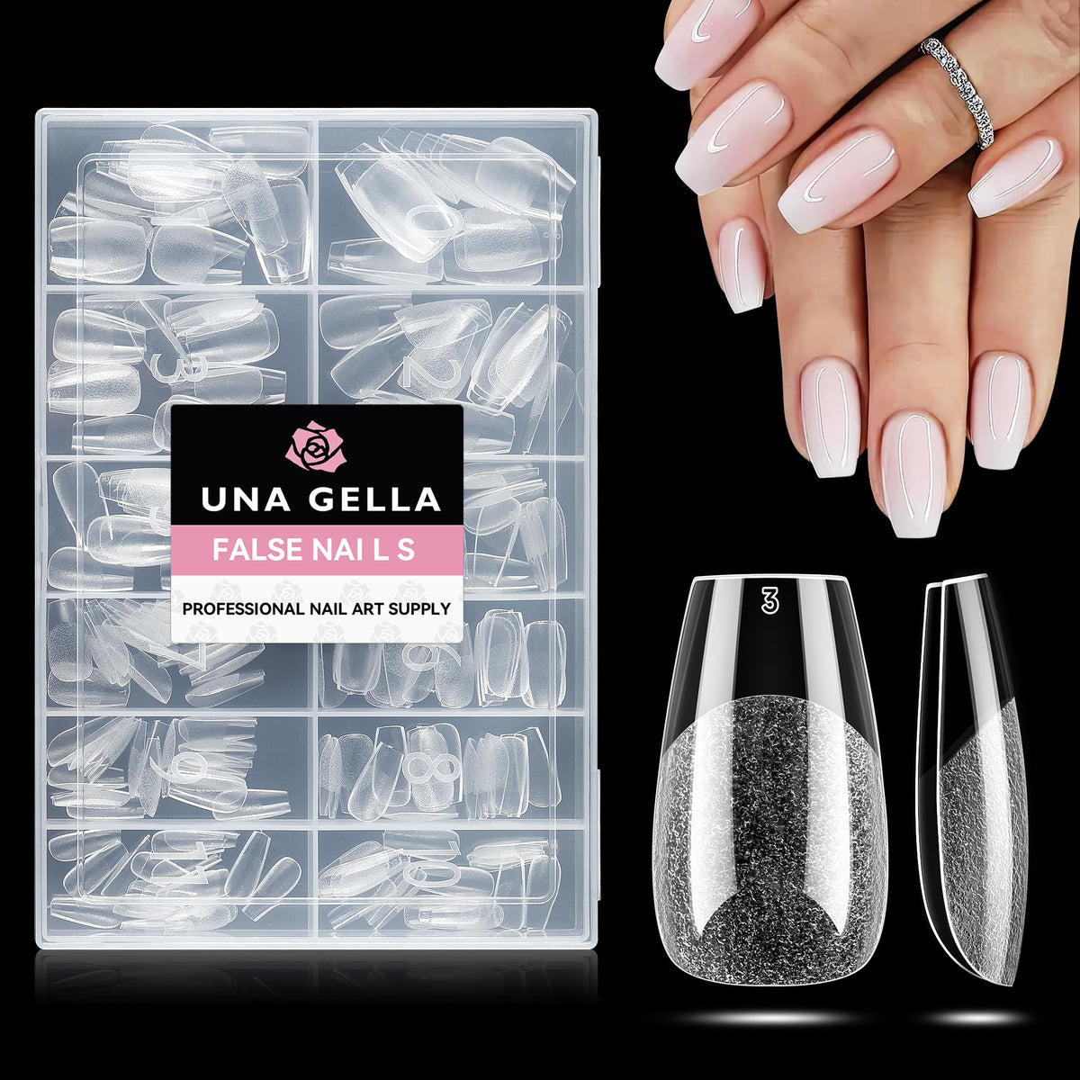 UNA GELLA front packaging showing 216pcs set and benefits