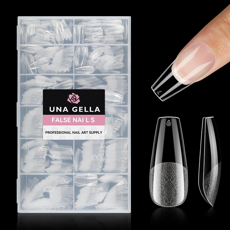 UNA GELLA front packaging showing 504-piece coffin tips and value kit benefit