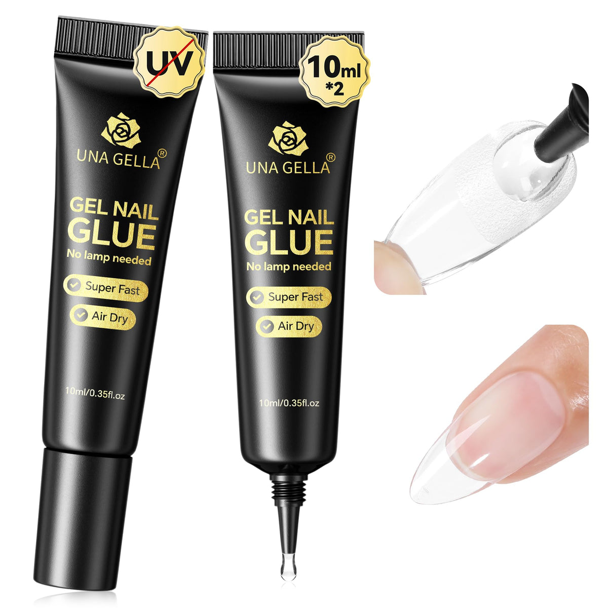 UNA GELLA front packaging showing two 10ml tubes and fast-dry benefit