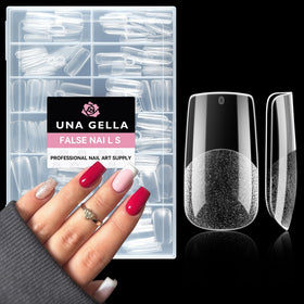 UNA GELLA front packaging showing 216 clear press-on tips and quantity benefit