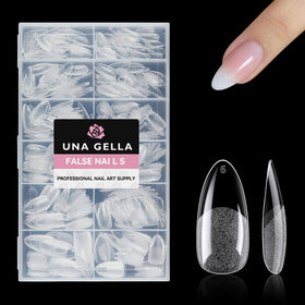 UNA GELLA front packaging showing 504-piece almond nail tips, large supply for DIY and salon use
