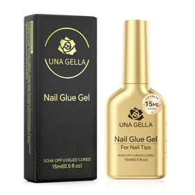 UNA GELLA front packaging showing clear 15ml bottle and brush, highlighting professional convenience