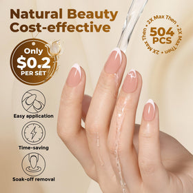 UNA GELLA spread of tips illustrating material flexibility and abundance for many manicures