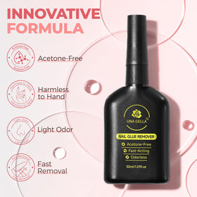 UNA GELLA gel texture close-up highlighting watery, non-acetone formula benefits