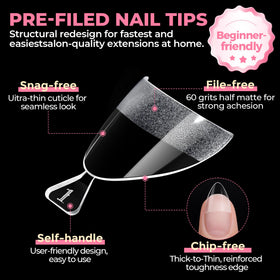 UNA GELLA hand applying a half-cover tip for fast DIY salon-style manicure
