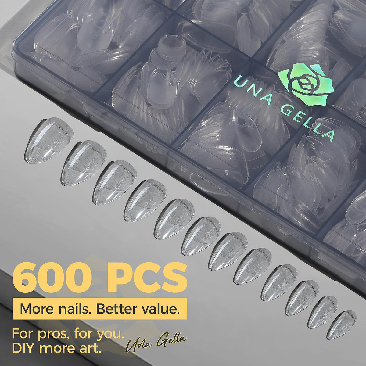 UNA GELLA tip in hand for scale, demonstrates true-to-size fit benefit