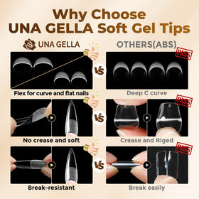 UNA GELLA tips held in hand to show scale and size variety for accurate fitting