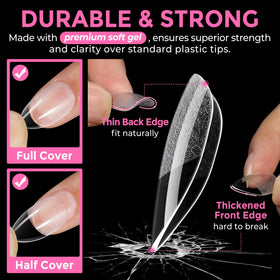 UNA GELLA tips being applied with glue showing fast DIY application advantage