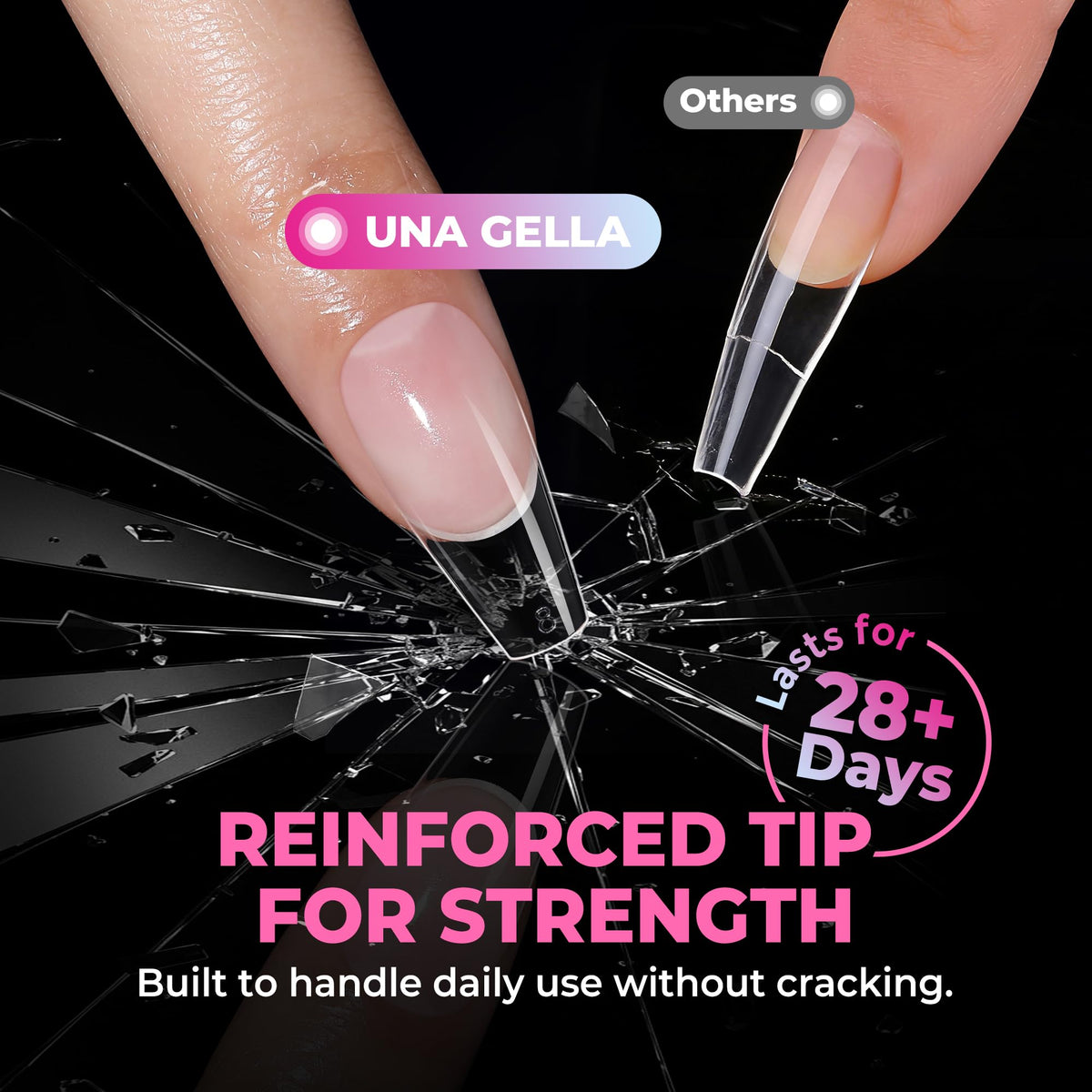 UNA GELLA tips in use during gel application showing clean UV/LED curing compatibility