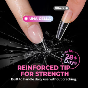 UNA GELLA tips in use during gel application showing clean UV/LED curing compatibility