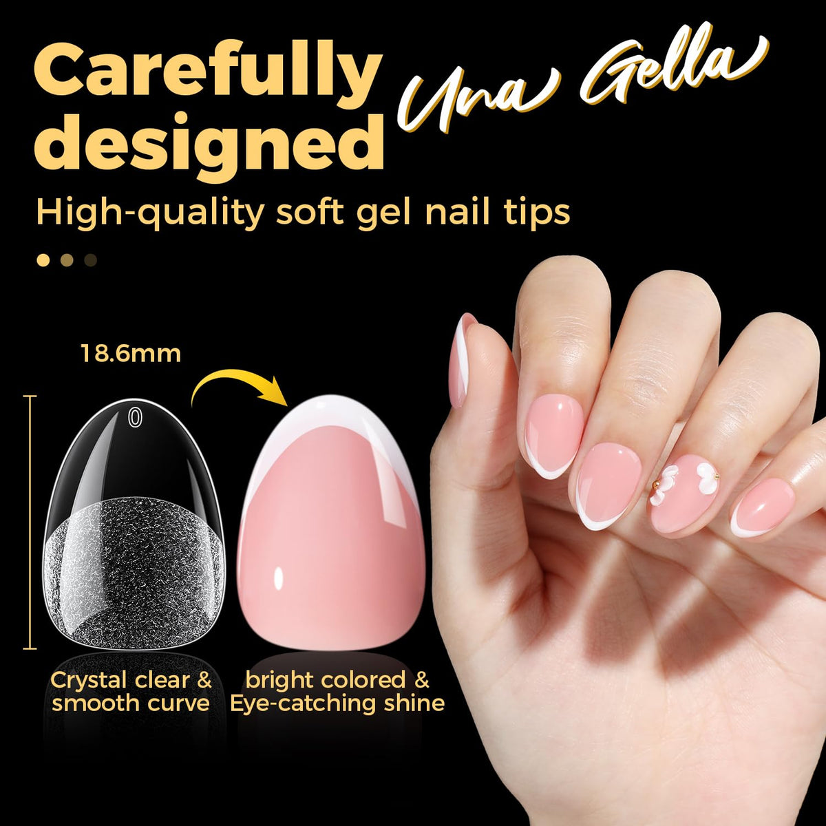 UNA GELLA nail tips in use during press-on application for quick manicure