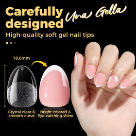 UNA GELLA nail tips in use during press-on application for quick manicure