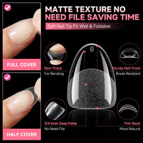 UNA GELLA hands applying a press-on tip for quick salon finish