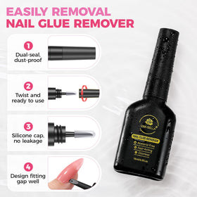 UNA GELLA in use lifting a press-on nail for fast, low-mess removal benefit