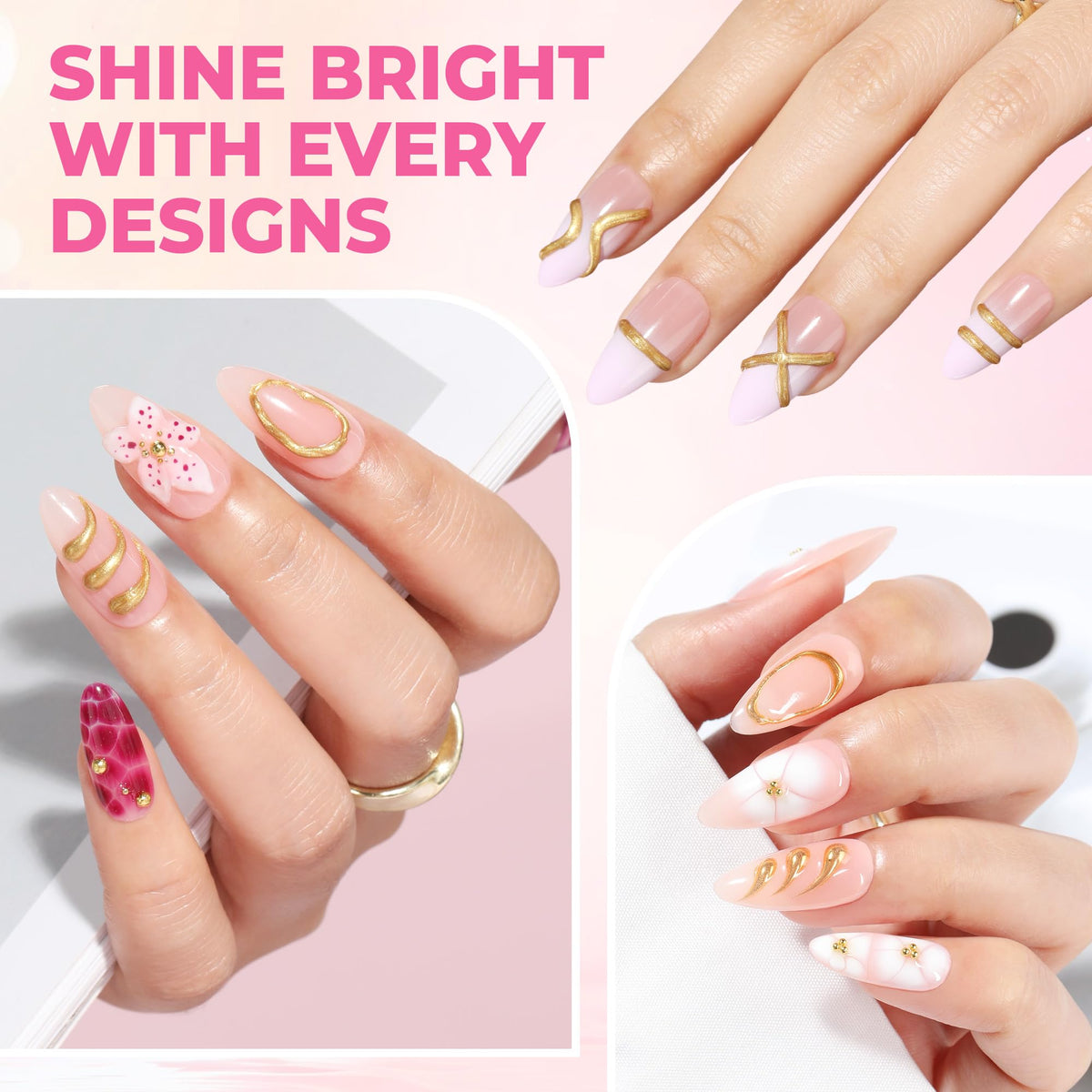 UNA GELLA applying gel to nail demonstrating precise sculpting and quick lamp curing benefit
