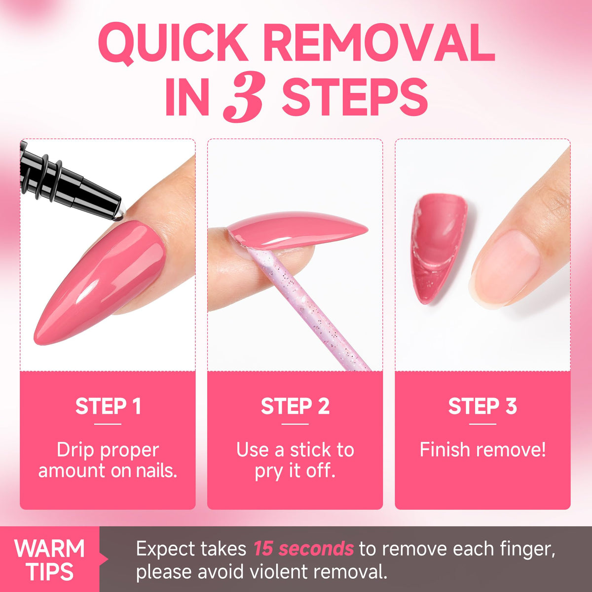 UNA GELLA lifestyle application image of press-on removal at home illustrating gentle, salon-level care