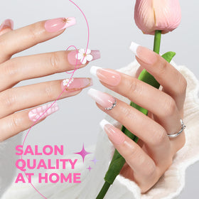 UNA GELLA styled nails in a lifestyle shot showcasing finished salon-quality look