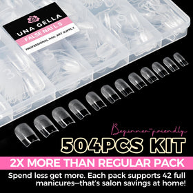 UNA GELLA lifestyle image of finished nails demonstrating natural short square style