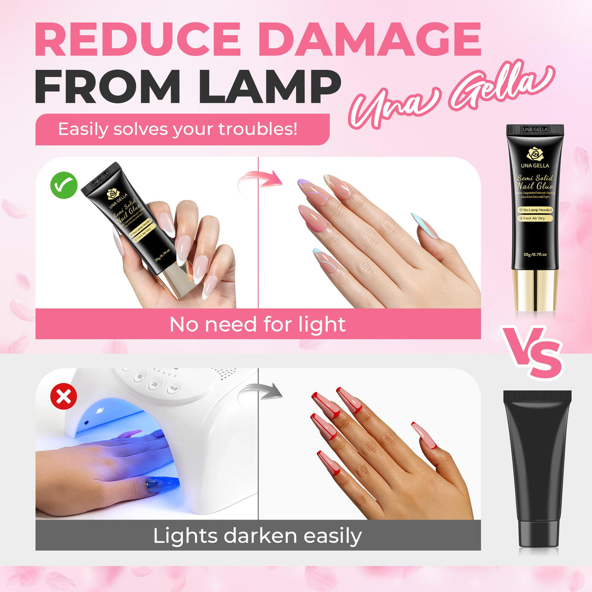 UNA GELLA lifestyle home salon setup showing quick lamp-free results