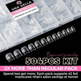 UNA GELLA finished short square nails in lifestyle setting benefit